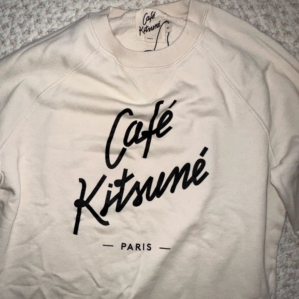 BNWT - Cafe Kitsuné Cream Sweatshirt with Brown Text, Size Small